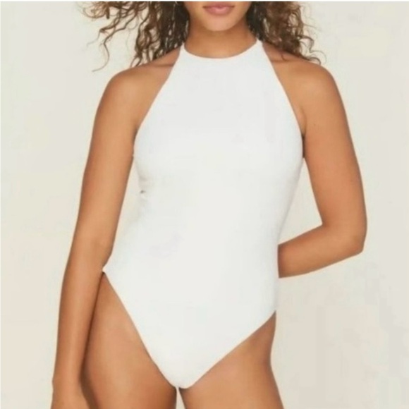 Andie Other - Andie Swim the Asbury Rib One Piece Swimsuit‎ NWT size Medium in Coco High Neck